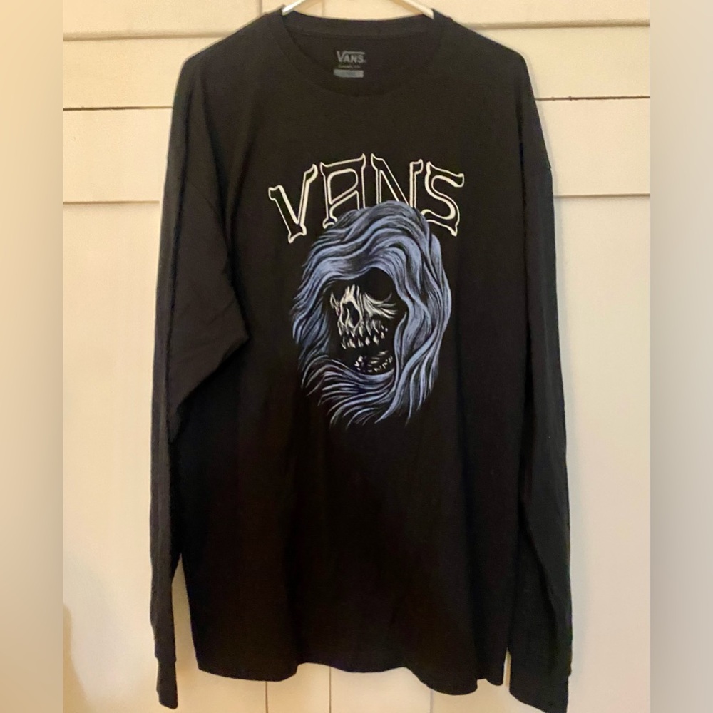 Vans Black and Blue Skull Graphic Long Sleeve Tee